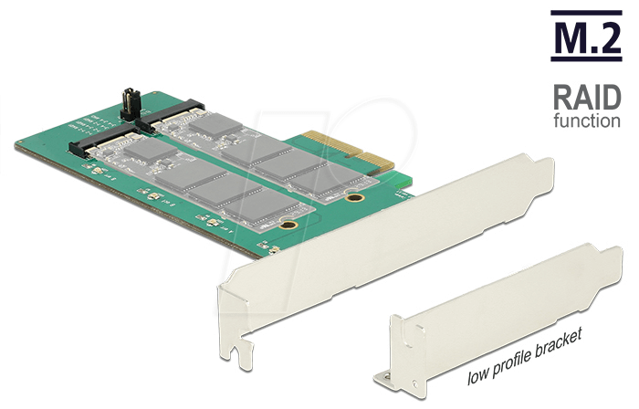 Bild von DeLOCK PCI Express Card > 2 x internal M.2 Key B with RAID - Speicher-Controller - M.2 Card Low Profile - 6GBps - RAID 0, 1 - PCIe 2,0 x4 (89536)