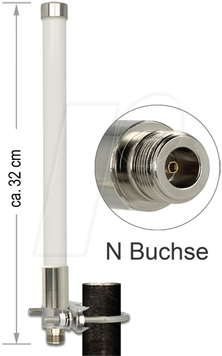 Bild von Delock LoRa 868 MHz Antenne N Buchse 3 dBi 32 cm omnidirektional starr Mastmontage weiß outdoor (89583)