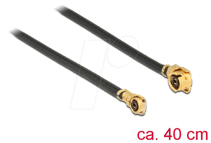 Bild von DeLOCK 89650 MHF (I-PEX) Koaxialkabel MHF IV/HSC MXHP32 0,4 m Schwarz, Gold – Koaxialkabel (MHF (I-PEX), MHF IV/HSC MXHP32, gebogen, 0,4 m, Schwarz, Gold)