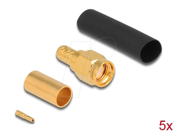 Bild von Delock RP-SMA Stecker zum Crimpen LMR200 mit passendem Schrumpfschlauch, Elektronikkabel + Stecker, Silber