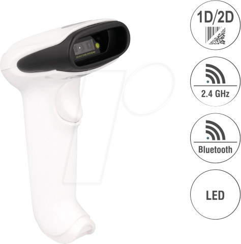 Bild von Delock Barcode Scanner 1D und 2D für 2,4 GHz, Bluetooth oder USB (2D-Barcodes, 1D-Barcodes), Barcode-Scanner, Weiss