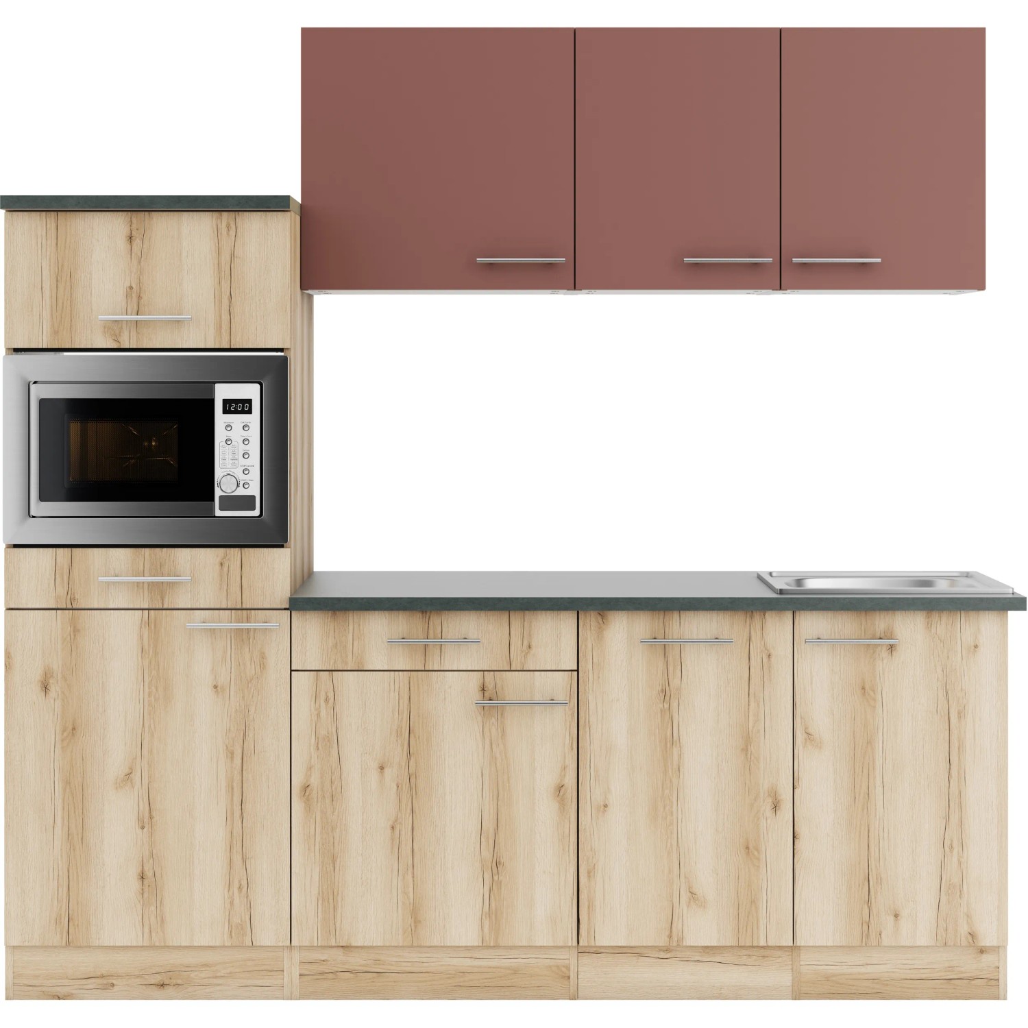 Bild von Optifit Küchenzeile KPBL 2181OE-9+ o. E-Geräte Rostrot/Wildeiche Nachb. 210cm