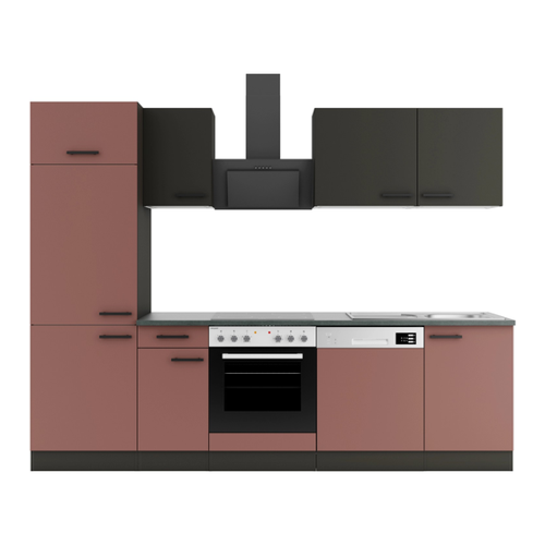Bild von OPTIFIT Madrid420/Nizza407 Küchenzeile 270 cm ohne E-Geräte Anthrazit / Rostrot