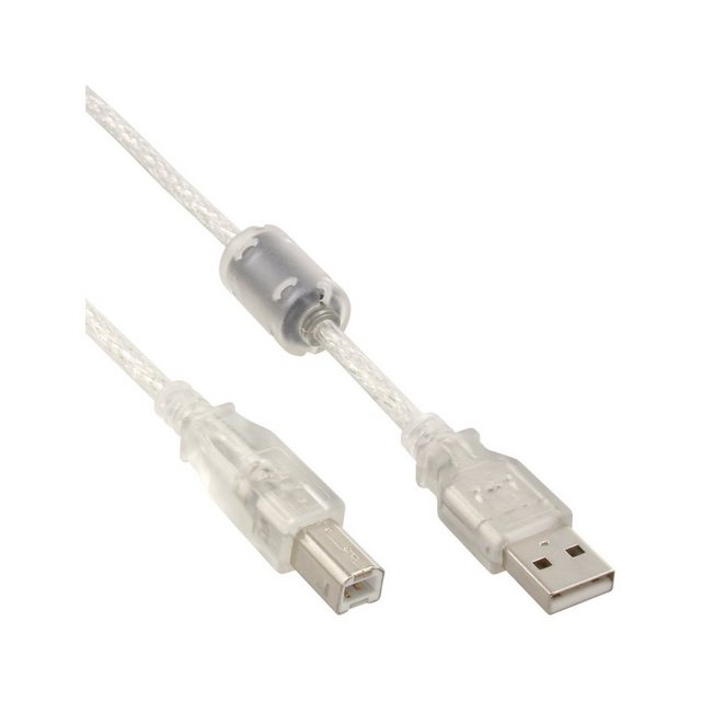 Bild von 3.00m InLine USB2.0 Anschlusskabel USB A Stecker auf USB B Stecker Transparent Ferritkern