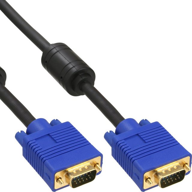 Bild von 1.00m InLine S-VGA Anschlusskabel doppelt geschirmt VGA 15pol Stecker auf VGA 15pol Stecker Schwarz blauer Stecker / Ferritkern