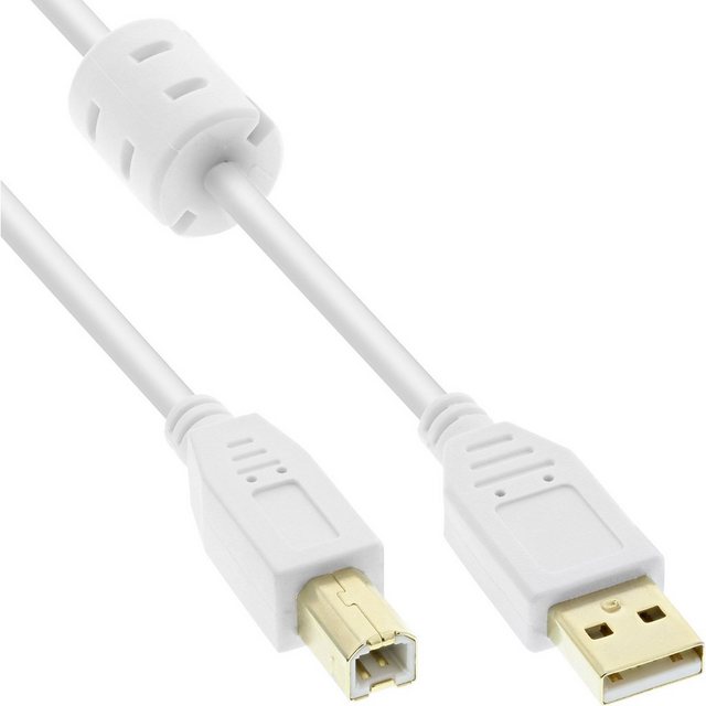 Bild von 1.00m InLine USB2.0 Anschlusskabel USB A Stecker auf USB B Stecker Weiß Ferritkern / vergoldet