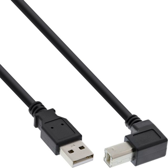 Bild von 2.00m InLine USB2.0 Anschlusskabel gewinkelt unten USB A Stecker auf USB B Stecker Schwarz
