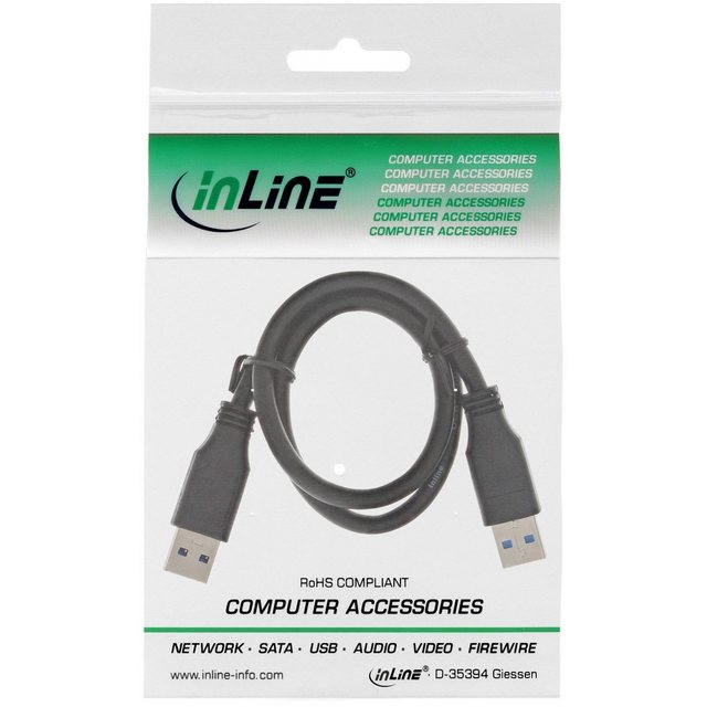 Bild von 0.50m InLine USB3.0 Anschlusskabel USB 3.0 USB A Stecker auf USB A Stecker Schwarz
