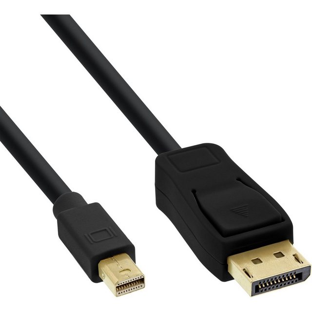 Bild von 0.30m InLine Displayport Anschlusskabel Mini Displayport Stecker auf Displayport Stecker Schwarz mit Arretierung / vergoldet