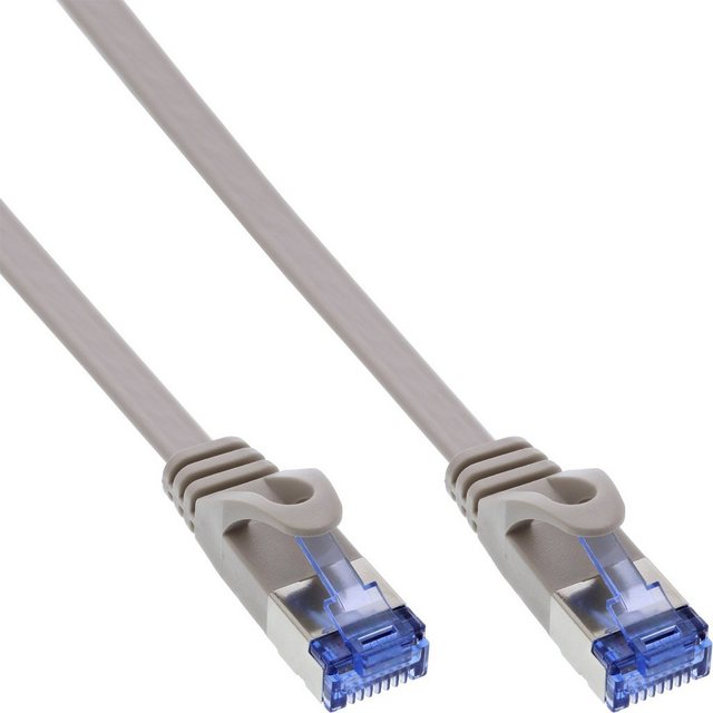 Bild von 10.00m InLine Cat. 6a Patchkabel flach U/FTP RJ45 Stecker auf RJ45 Stecker Grau EIA/TIA / PVC / Rastnasenschutz