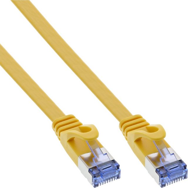Bild von 5.00m InLine Cat. 6a Patchkabel flach U/FTP RJ45 Stecker auf RJ45 Stecker Gelb EIA/TIA / PVC / Rastnasenschutz