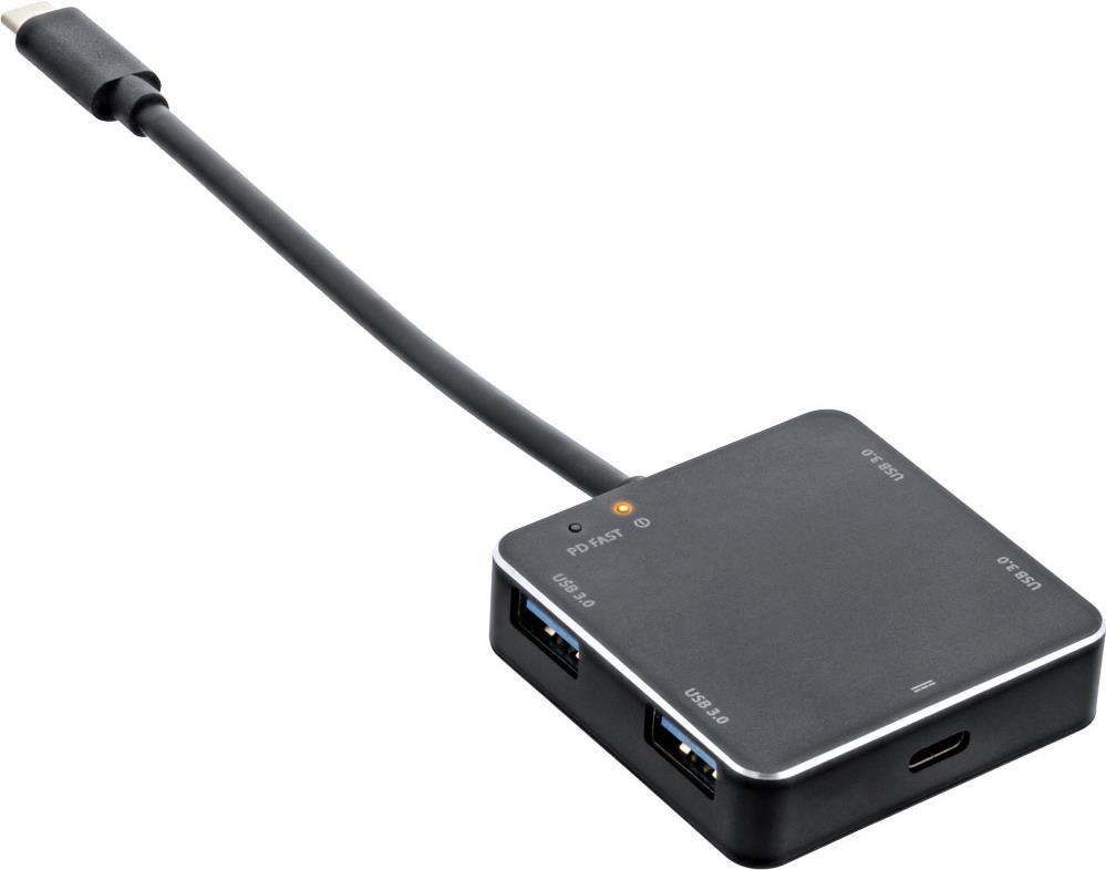 Bild von InLine USB 3.1 Hub, USB Typ C zu 4 Port Typ A mit PD bis 60W, Aluminiumgehäuse, ohne Netzteil, schwarz