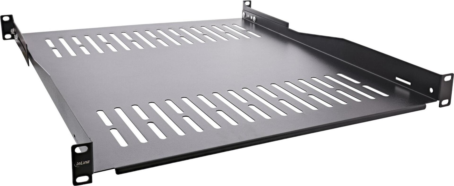 Bild von InLine 19" Fachboden, 550mm, 50kg, 1HE, RAL 9005 schwarz, Serverschrank Zubehör, Schwarz