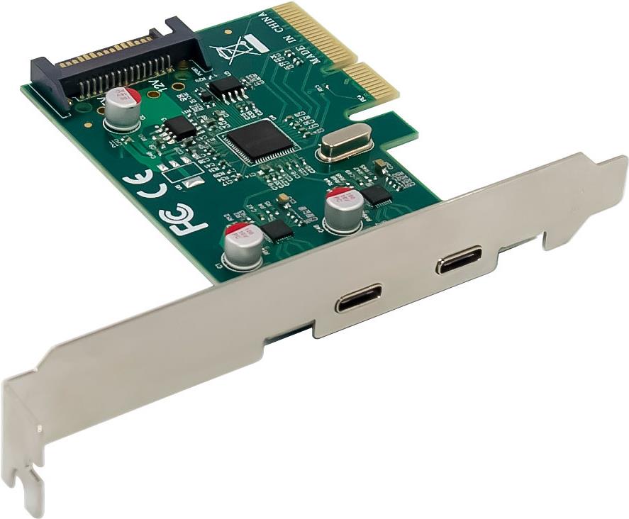Bild von InLine Schnittstellenkarte, PCIe x4, USB 3.2 Gen.2, 2x USB-C, Kontrollerkarte