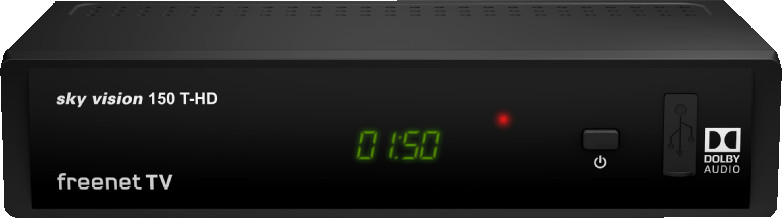 Bild von Sky vision 150 T-HD – DVB-T2 Receiver (Digitaler HD Empfänger, freenet TV, Antennen-Receiver, HEVC H.265 Decoder, HDMI, USB 2.0, LAN, SCART, DOLBY DIGITAL PLUS), Schwarz