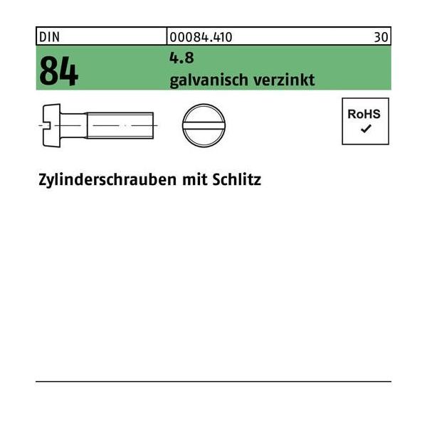 Bild von 2000 Stk. Zylinderschraube DIN 84/ISO 1207 Schlitz M3x12 4.8 galv.verz. 2000St.