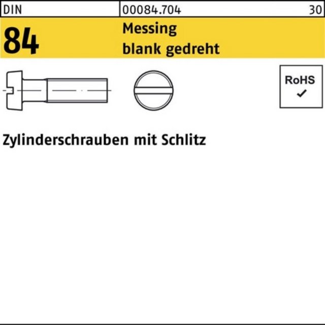 Bild von Reyher Zylinderschraube 100er Pack Zylinderschraube M 1,6 x 8 DIN 84/ISO 1207 Schlitz Messing