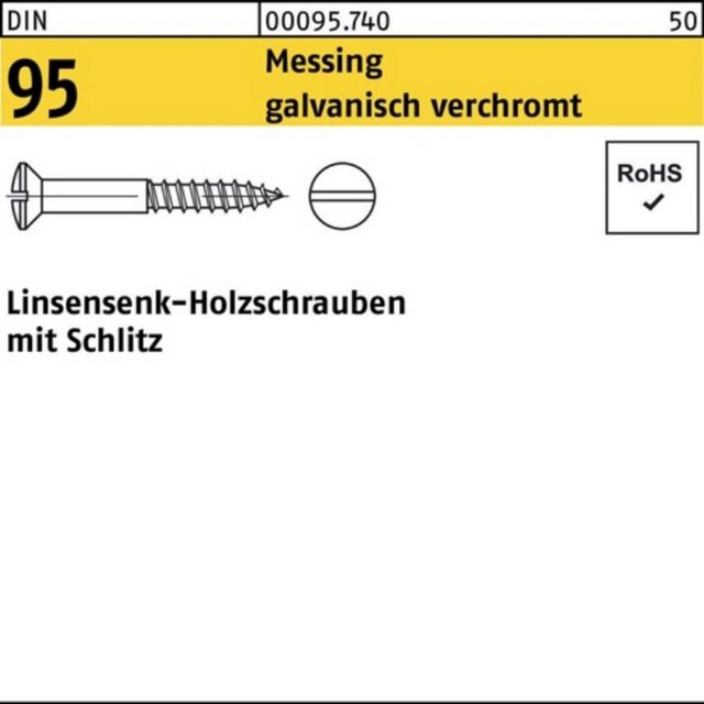 Bild von Reyher Schraube 200er Pack Holzschraube 6 x 40 DIN 95 Linsensenkkopf Schlitz Messing g