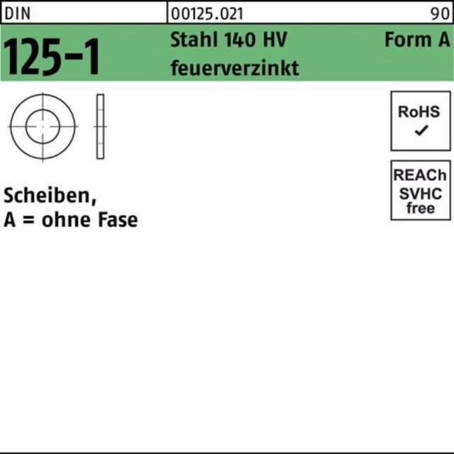 Bild von Reyher Unterlegscheibe 200er Pack Unterlegscheibe 21 x37 x3 DIN 125-1 Form A Stahl 140 HV feu