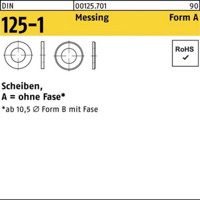 Bild von Reyher Unterlegscheibe 100er Pack Unterlegscheibe 3,2 x 7 x0,5 DIN 125-1 Form A Messing