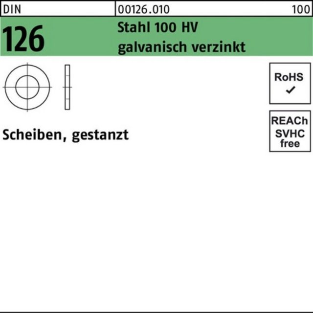 Bild von Reyher Unterlegscheibe 100er Pack Unterlegscheibe 52 x 92 x8 DIN 126 Stahl 100 HV galv.verzin