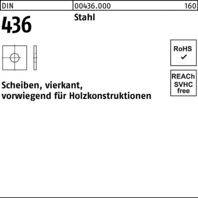 Bild von Reyher Unterlegscheibe 100er Pack Unterlegscheibe 33 x 95 x 6 DIN 436 vierkant Stahl