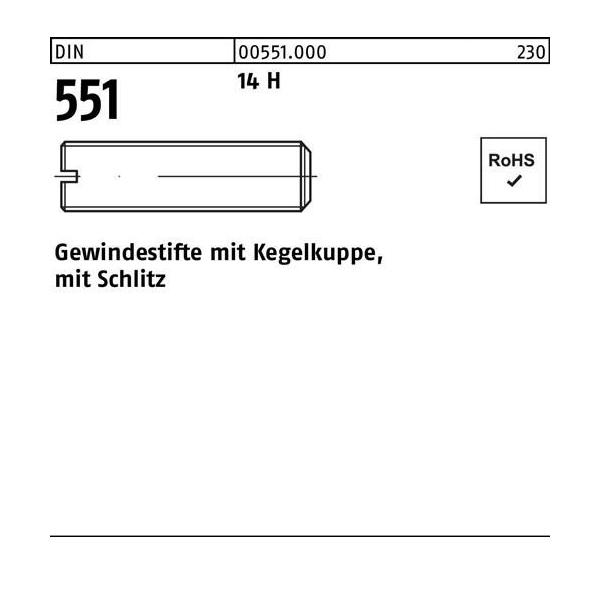 Bild von 1000 Stk. Gewindestift DIN 551 Kegelkuppe/Schlitz M5x 16 14 H 1000 Stück Noname
