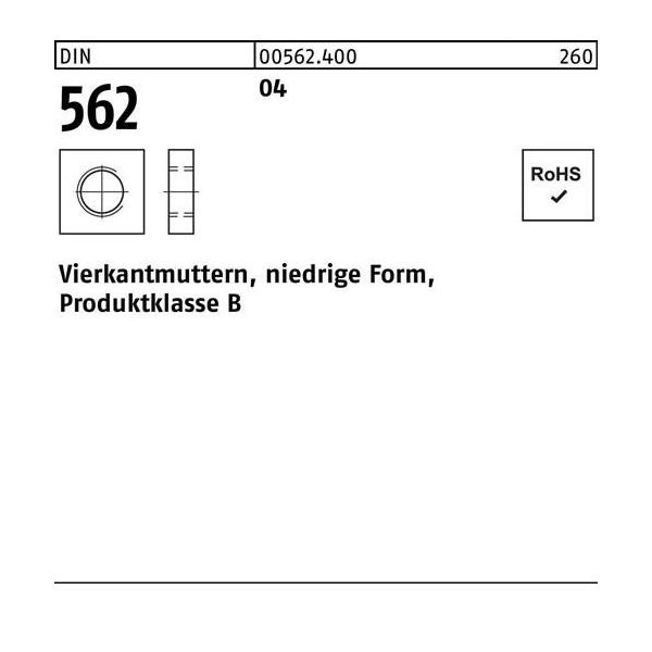 Bild von Muttern + Unterlegscheiben, Vierkantmutter DIN 562 niedrige Form M 8 Automatenstahl
