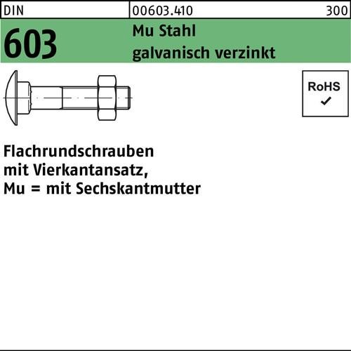 Bild von Flachrundschraube mit Vierkantansatz DIN 603 MU Stahl galvanisch verzinkt M16 x 80mm