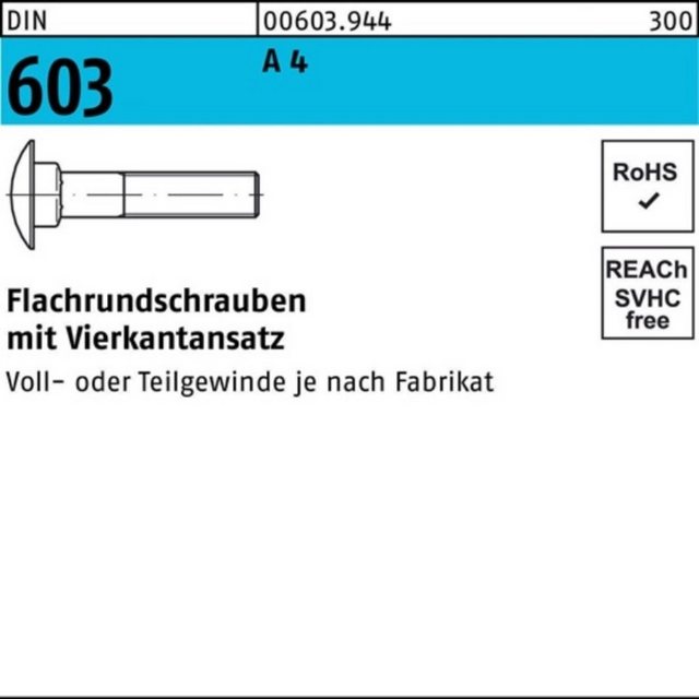 Bild von Reyher Schraube 100er Pack 006039440060045 Flachrundschraube DIN 603 m.Vierkantansatz