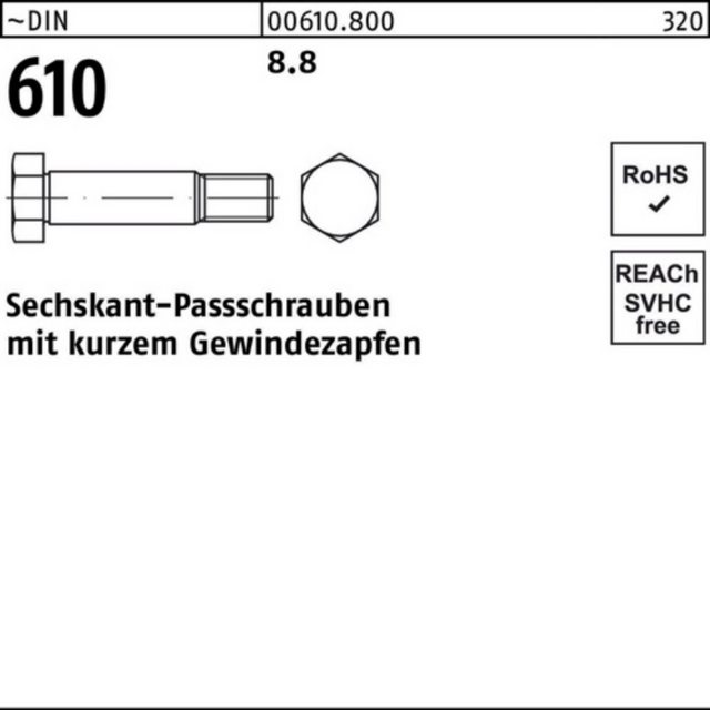 Bild von Schrauben, Sechskantpassschraube DIN 610 m.kurzem Gewindezapfen M 20 x 85 8.8 (10 Schrauben pro Stück)