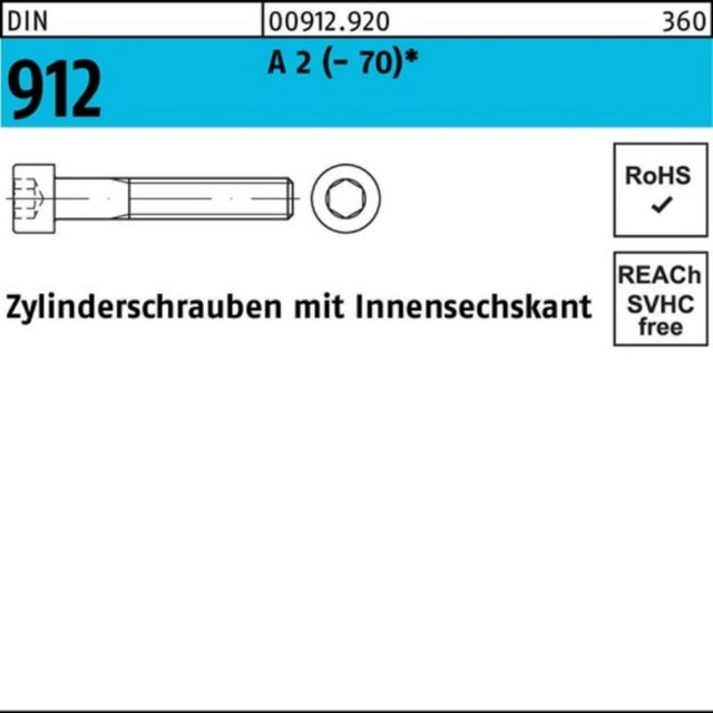 Bild von Schrauben, Zylinderschraube DIN 912 m.Innensechskant M 12 x 60 A 2 (- 70) (100 Schrauben pro Stück)