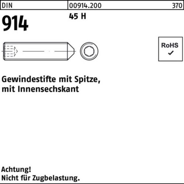 Bild von Reyher Gewindebolzen 100er Pack Gewindestift M 24 x 30 DIN 914 m.Spitze/Innensechskant 45 H