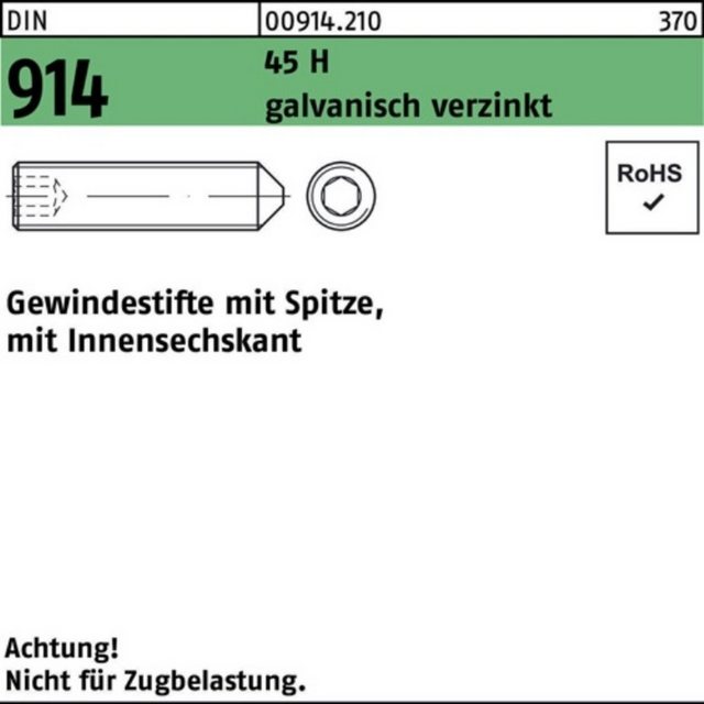 Bild von Reyher Gewindebolzen 100er Pack Gewindestift M 10 x 45 DIN 914 m.Spitze/Innensechskant 45 H