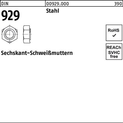 Bild von 500 Stk. Sechskantanschweißmutter DIN 929 M5 Stahl 500 Stück Noname