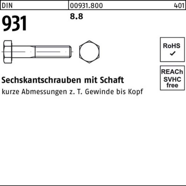 Bild von Reyher Sechskantschraube 100er Pack Sechskantschraube M 56 x 190 DIN 931 m.Schaft 44416