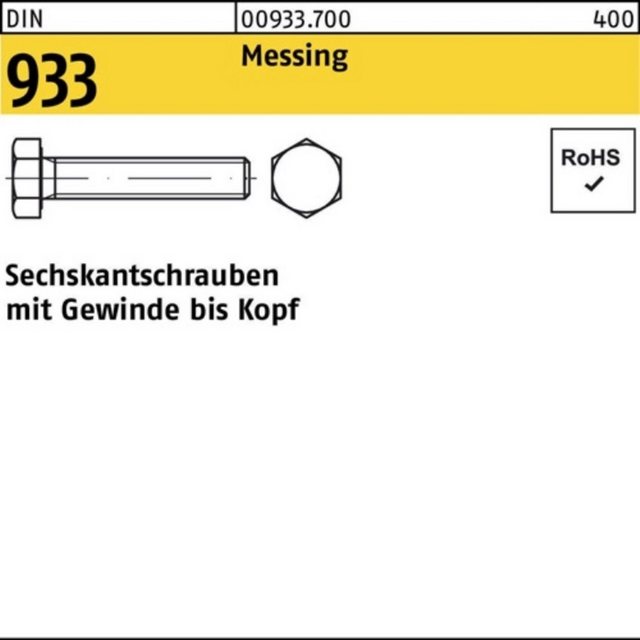 Bild von Reyher Sechskantschraube 100er Pack Sechskantschraube M 8 x 35 DIN 933 VG Messing