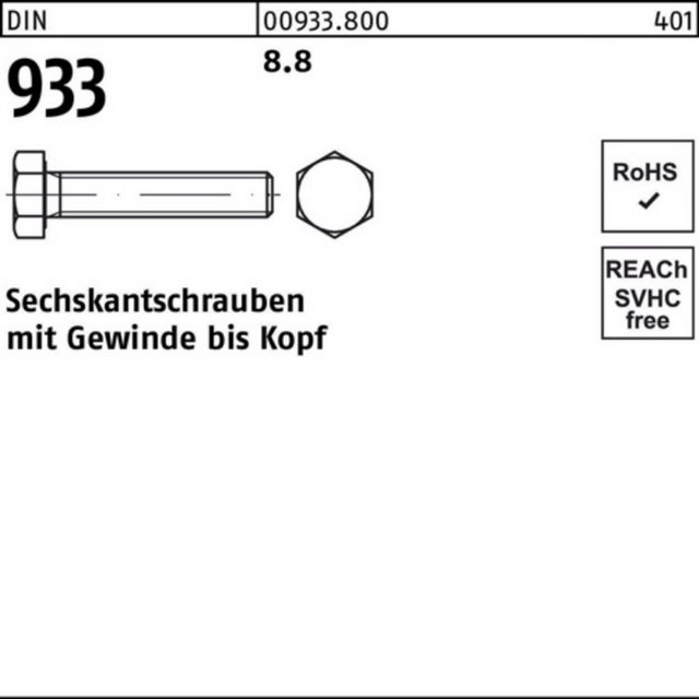 Bild von Reyher Sechskantschraube 100er Pack 009338000330070 Sechskantschraube DIN 933 VG M 33 x 70 8.8