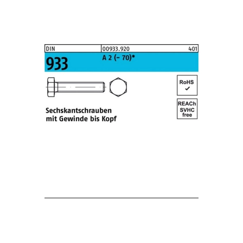 Bild von Reyher Sechskantschraube M4 x 16 DIN 933 VG A2 - 200er Pack