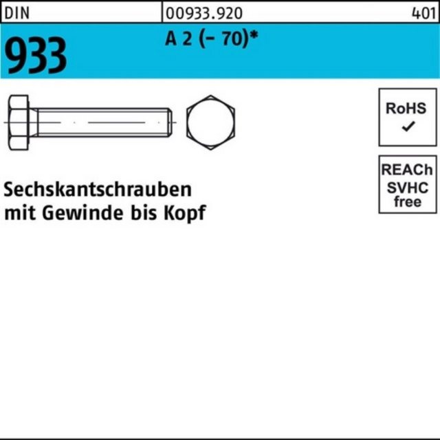 Bild von Reyher Sechskantschraube 200er Pack Sechskantschraube M 5 x 30 DIN 933 VG A 2 (70)