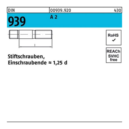 Bild von Reyher Stiftschraube M16 x 40 DIN 939 A2 - 100er Pack
