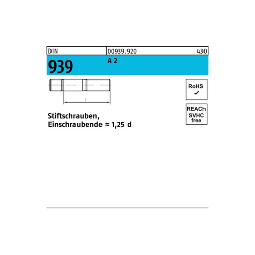 Bild von Stiftschraube DIN 939 M20x70 A2 - Hochwertige Verbindungstechnik