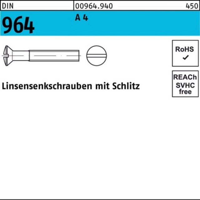 Bild von Reyher Linsenschraube 100er Pack 009649409060030 Linsensenkschraube DIN 964 Schlitz M 6 x 30