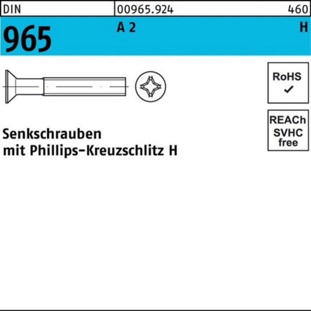 Bild von Reyher Senkschraube 500er Pack 009659240050008 Senkschraube DIN 965 Kreuzschlitz-PH M 5 x
