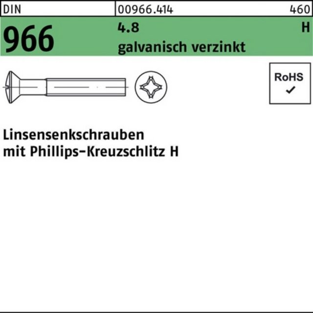 Bild von Reyher Linsenschraube 100er Pack 009664140080050 Linsensenkschraube DIN 966 m.Kreuzschlitz P