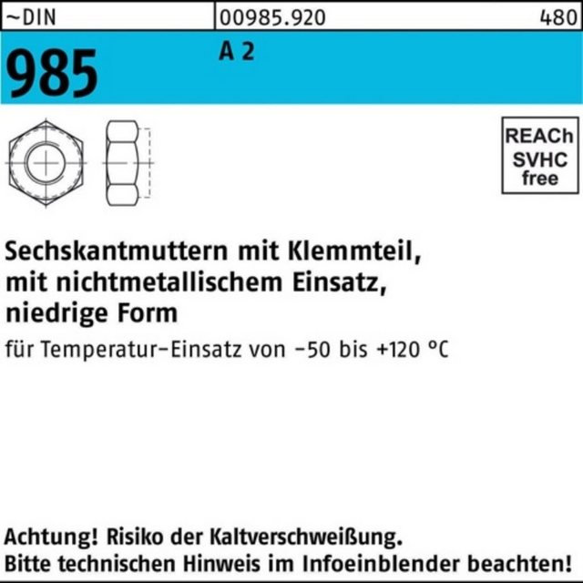 Bild von Sechskantmutter DIN 985 Klemmteil M22 A 2 1 Stück Noname 000985920000220000