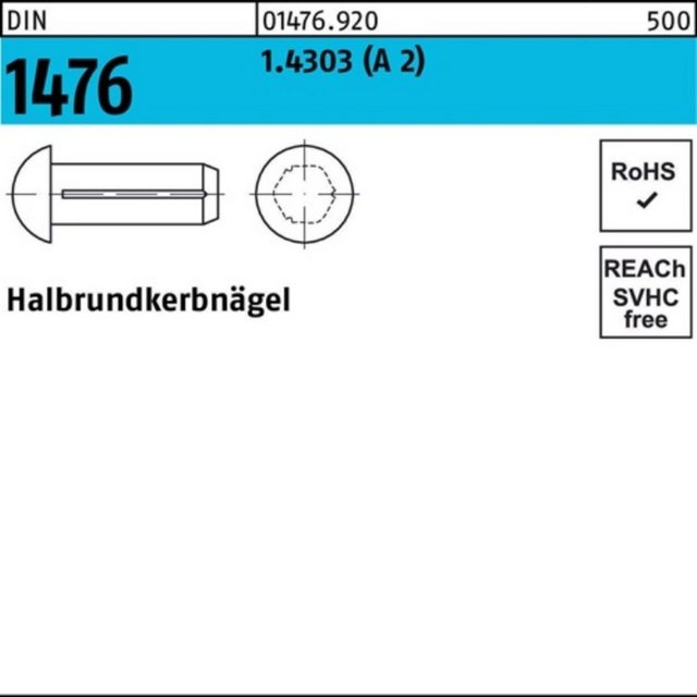 Bild von 100 Stk. Halbrundkerbnagel DIN 1476 1,6x 6 1.4303 (A 2) 100 Stück Noname