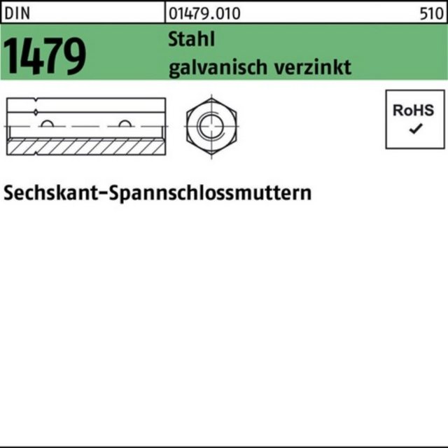 Bild von Reyher Spannschloss 100er Pack Sechskantspannschlossmutter M 16 DIN 1479 Stahl galvanisch