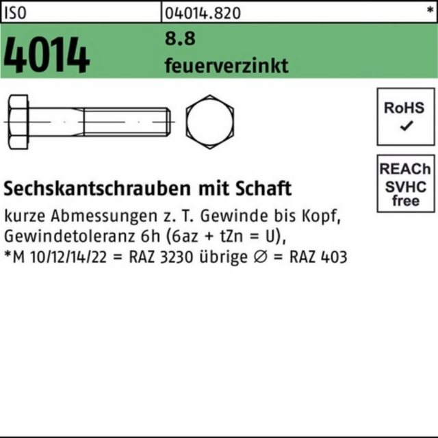 Bild von Bufab Sechskantschraube 100er Pack 040148200300240 Sechskantschraube ISO 4014 m.Schaft M 30 x