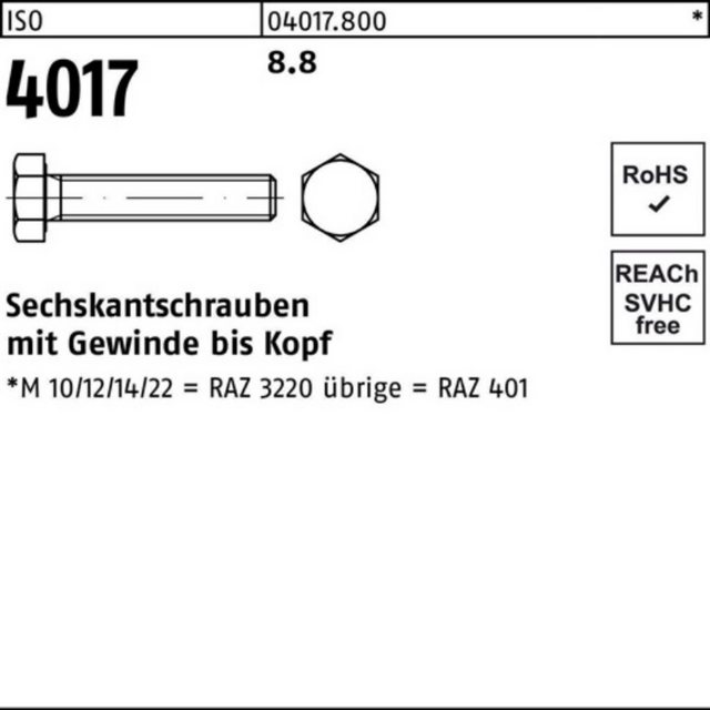 Bild von Bufab Sechskantschraube 100er Pack 040178000240065 Sechskantschraube ISO 4017 VG M 24 x 65 8.8